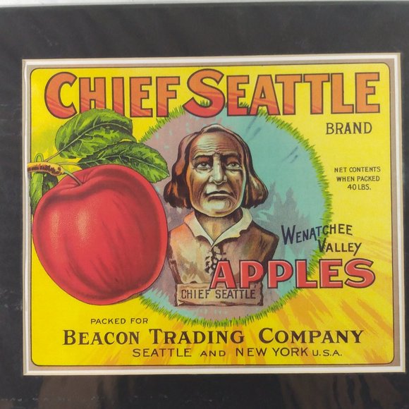 Chief Seattle Wenatchee Valley Apples Washington Art Print Crate Label Matted - Picture 2 of 3